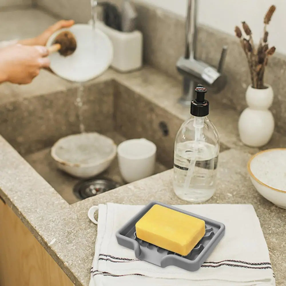 Sink Silicone Tray With drain Soap Sponge Storage Holder Countertop Sink Scrubber Brush Soap Storage Rack Kitchen Organizer