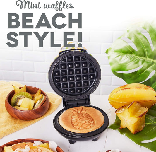 Mini Maker for Individual Waffles, Hash Browns, Keto Chaffles with Easy to Clean, Non-Stick Surfaces, 4 Inch, White Pineapple